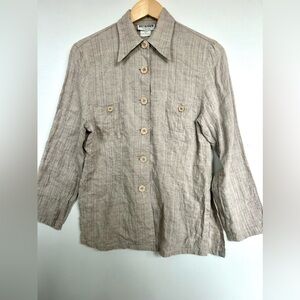 Holt Renfrew 100% linen jacket button  down shirt collar beige neutral